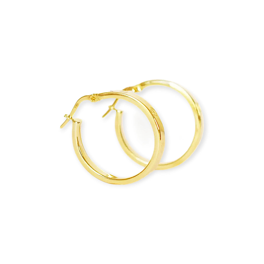 Elegant 18 Karat Yellow Gold flat hoop earrings with prominent screw-head details.