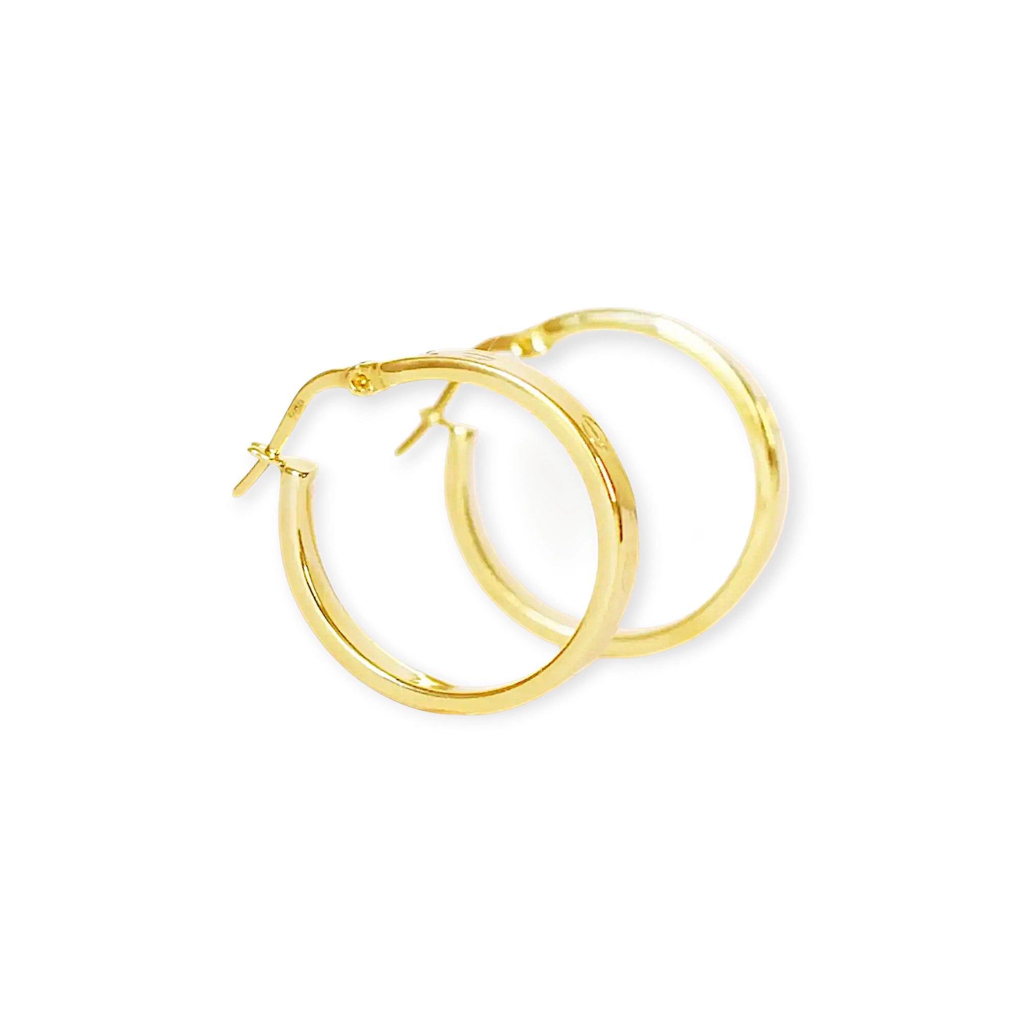 Elegant 18 Karat Yellow Gold flat hoop earrings with prominent screw-head details.