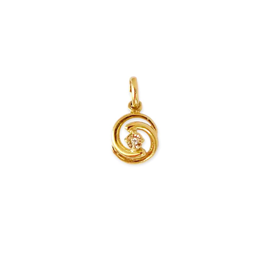 Elegant 8 Karat Yellow Gold pendant featuring a natural diamond nestled within a captivating spiral design.