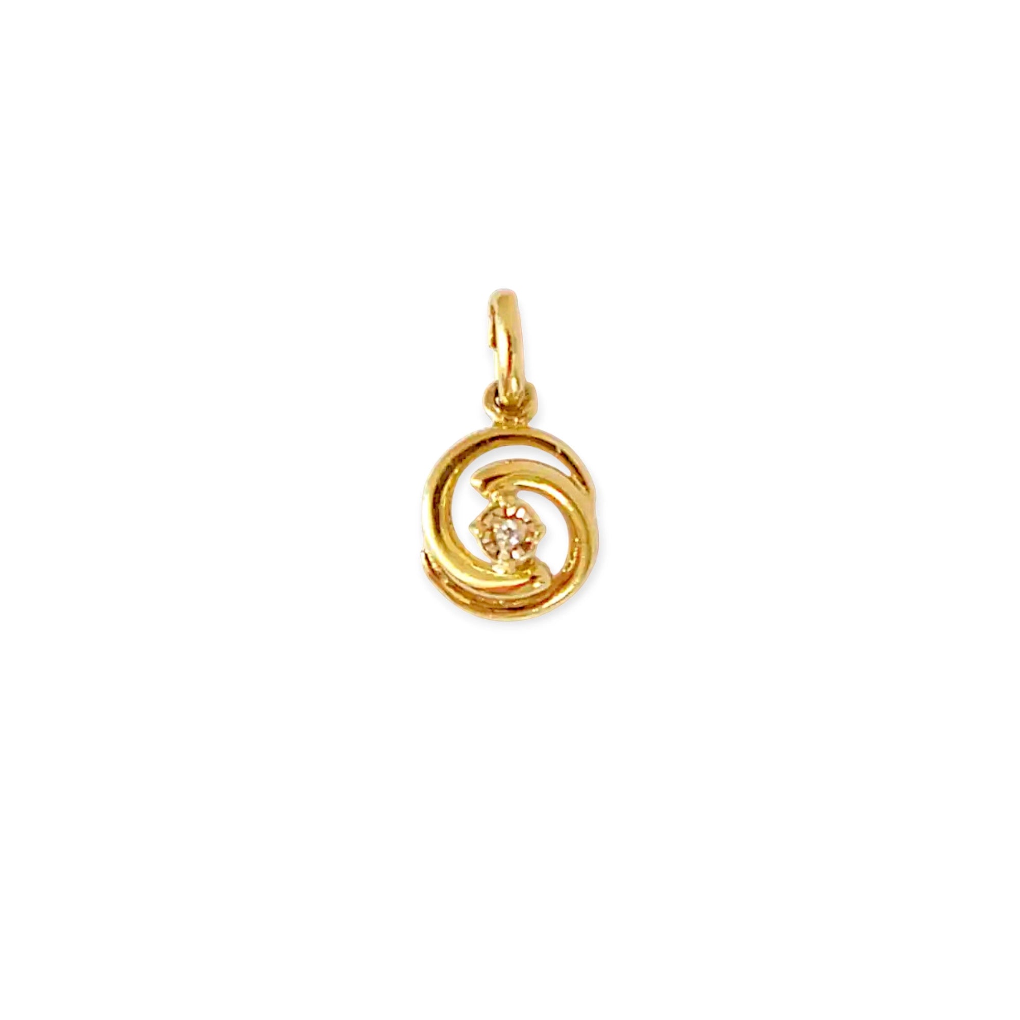 Elegant 8 Karat Yellow Gold pendant featuring a natural diamond nestled within a captivating spiral design.